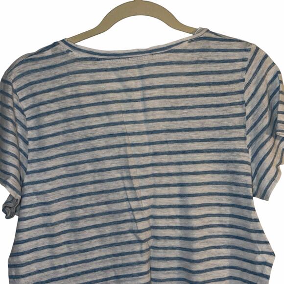 J.Crew 100% Linen Striped V-Neck Tee – Size XL – Light Blue & White - Picture 4 of 5